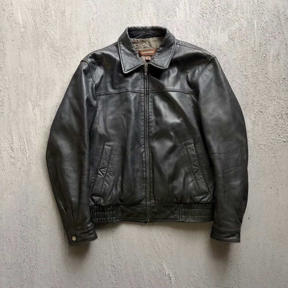 Vintage Danier Leather Bomber Jacket Medium Black 2000s Full Zip